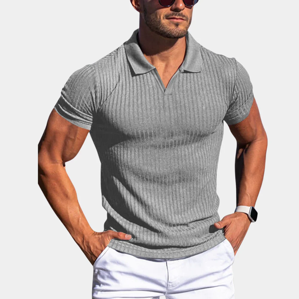Breathable men's polo shirt – fitted ribbed design, high-quality fabric, for summer activities - Image 2