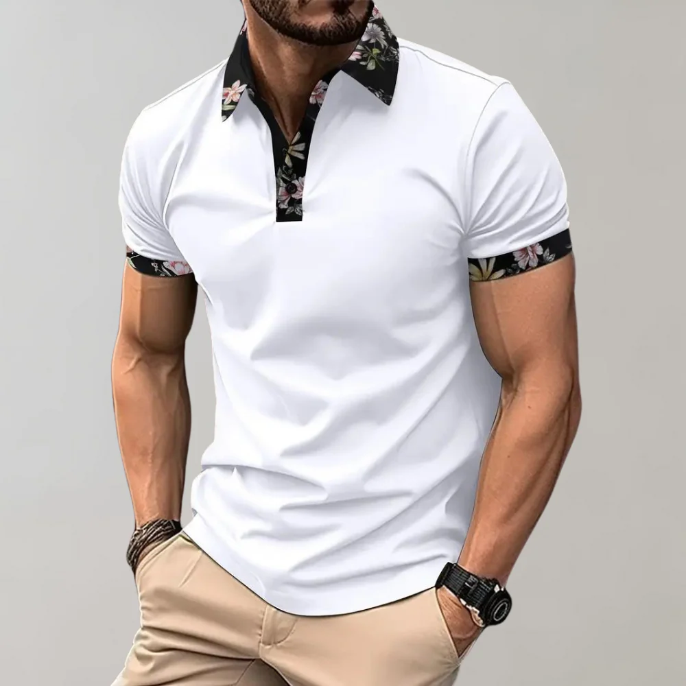 Breathable men’s polo shirt – floral design, polyester, for casual days - Image 11