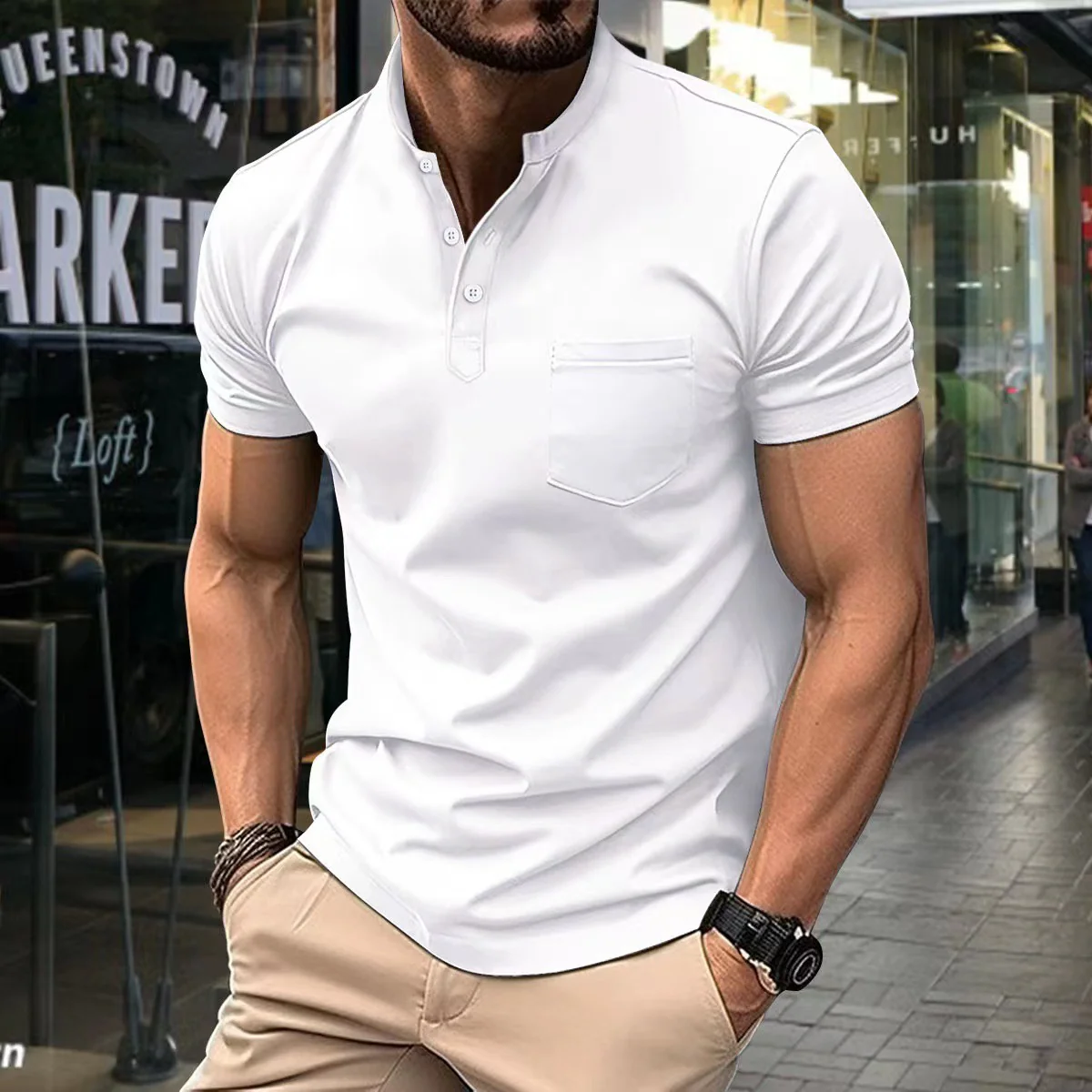 Breathable men's polo shirt – half collar, 100% cotton, for casual activities - Image 6