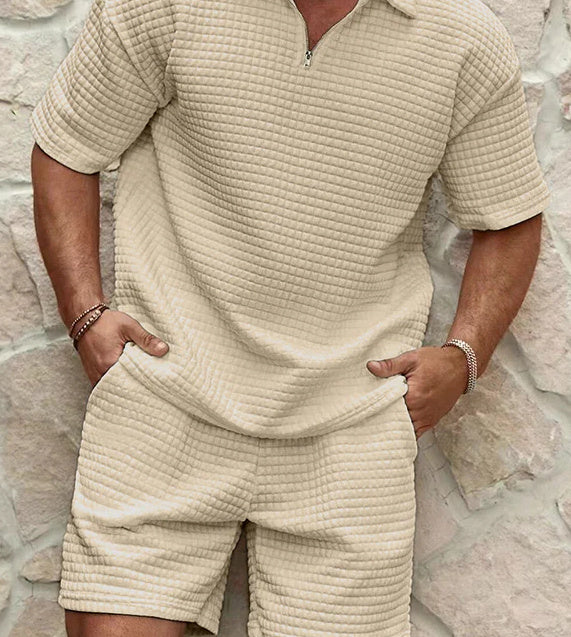 Breathable men's short sleeve set – textured design, high-quality fabric, for casual activities