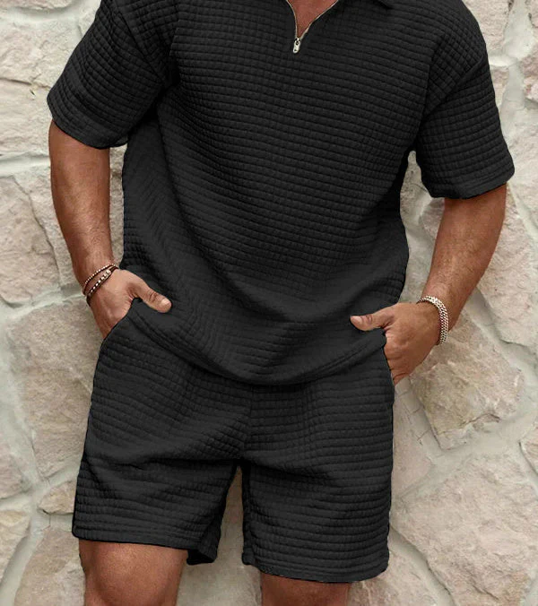 Breathable men's short sleeve set – textured design, high-quality fabric, for casual activities - Image 6