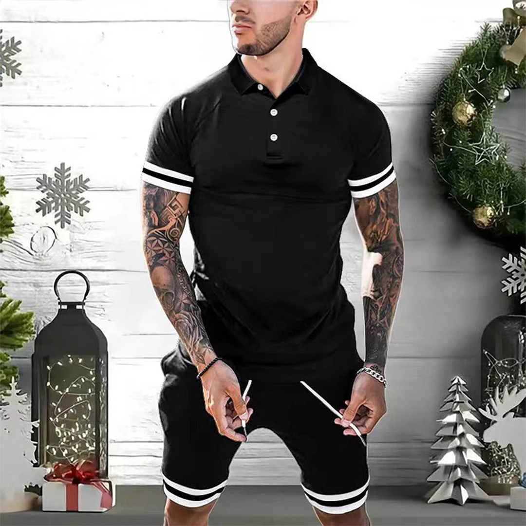 Breathable men's summer set – classic polo shirt and shorts, polyester, for casual activities - Image 2