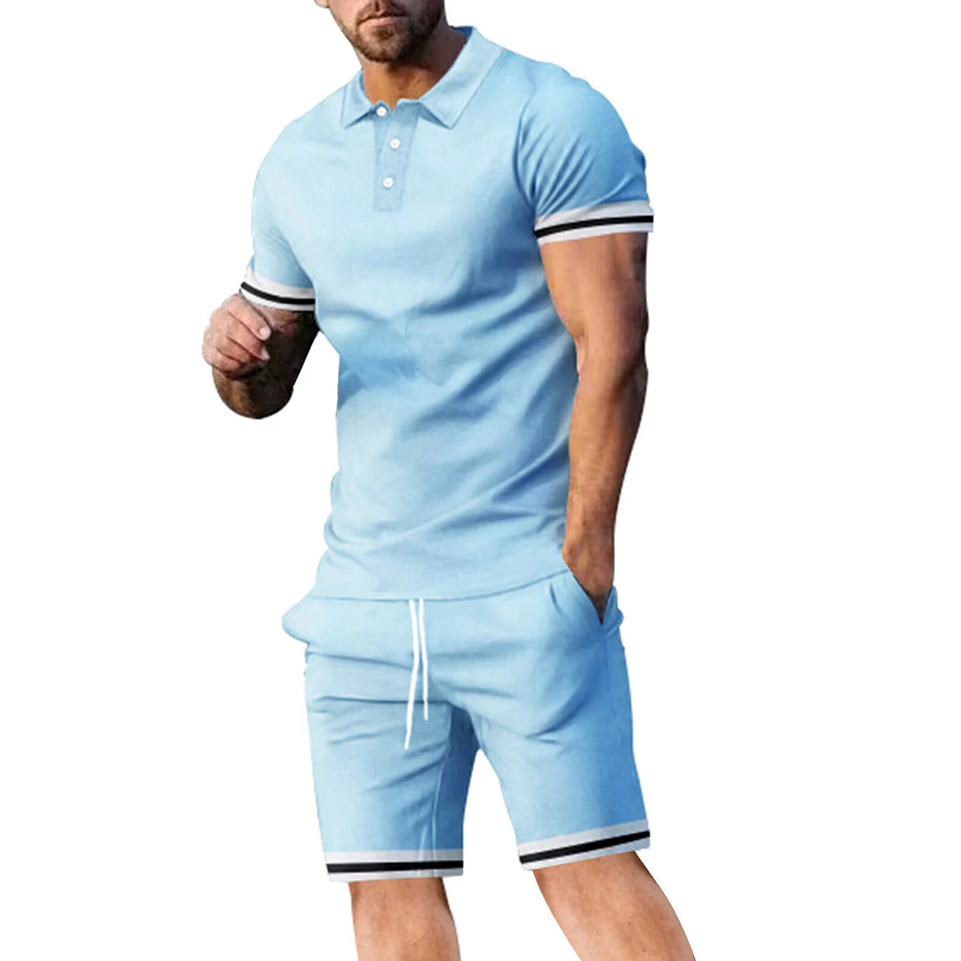 Breathable men's summer set – classic polo shirt and shorts, polyester, for casual activities - Image 3