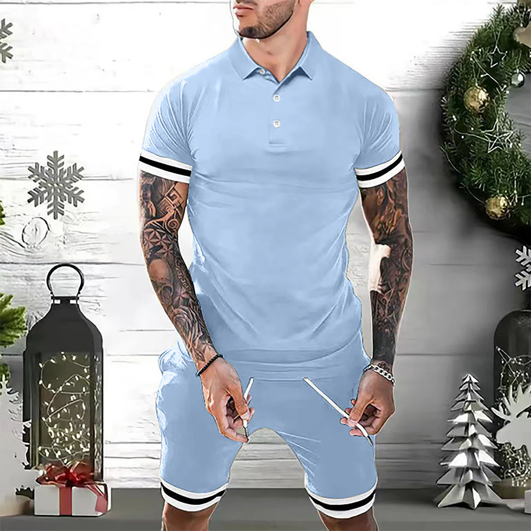 Breathable men's summer set – classic polo shirt and shorts, polyester, for casual activities - Image 4