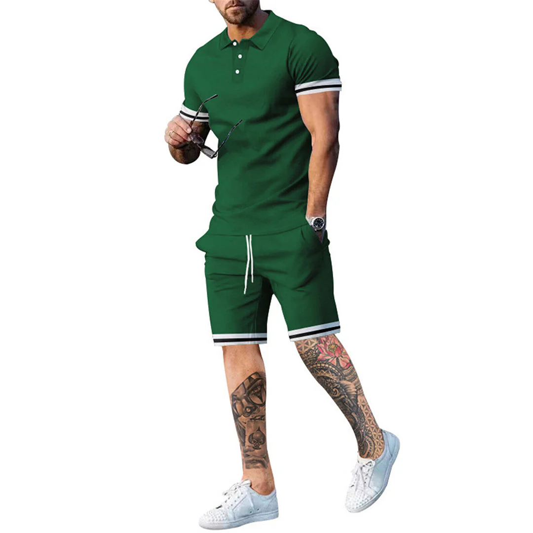 Breathable men's summer set – classic polo shirt and shorts, polyester, for casual activities - Image 7