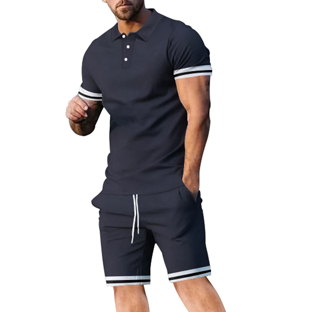 Breathable men's summer set – classic polo shirt and shorts, polyester, for casual activities - Image 9