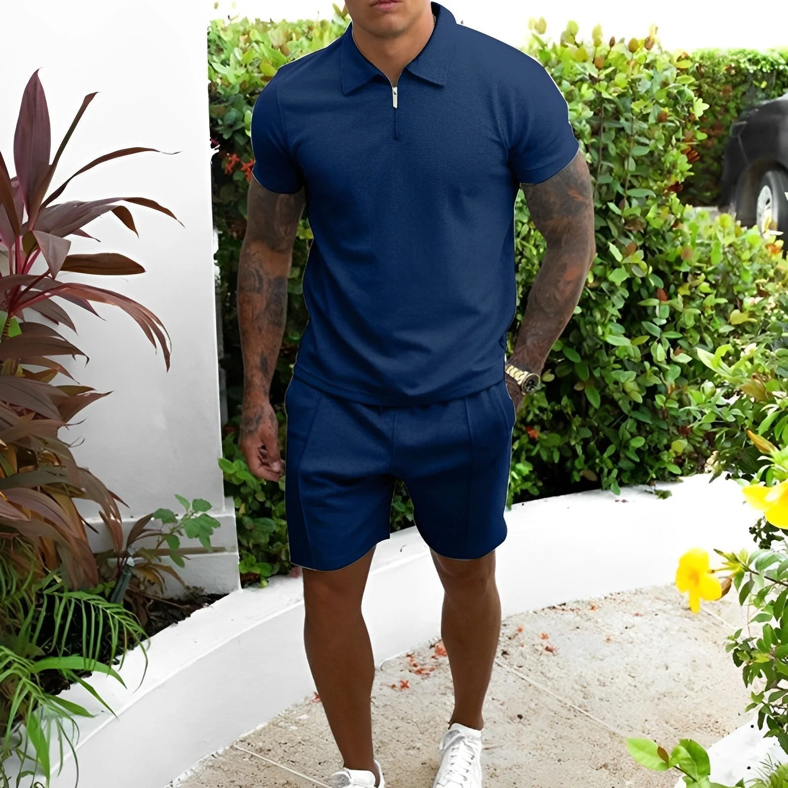 Breathable men's summer set – polo shirt and shorts, lightweight material, for casual outings and beach days - Image 5