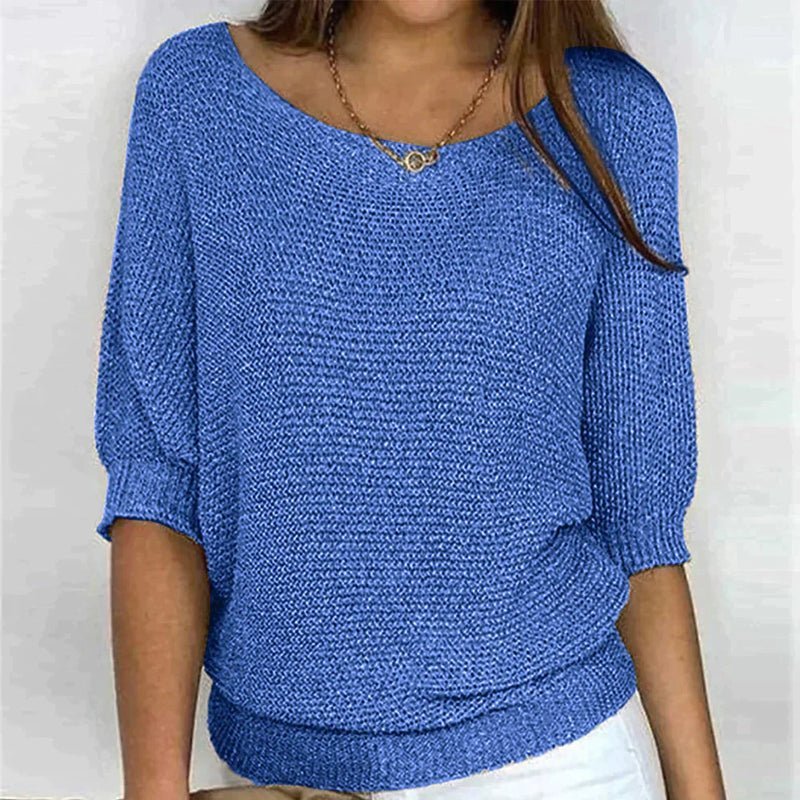Breathable Relaxed Women Knit Pullover - Wide Neck Textured - Image 4