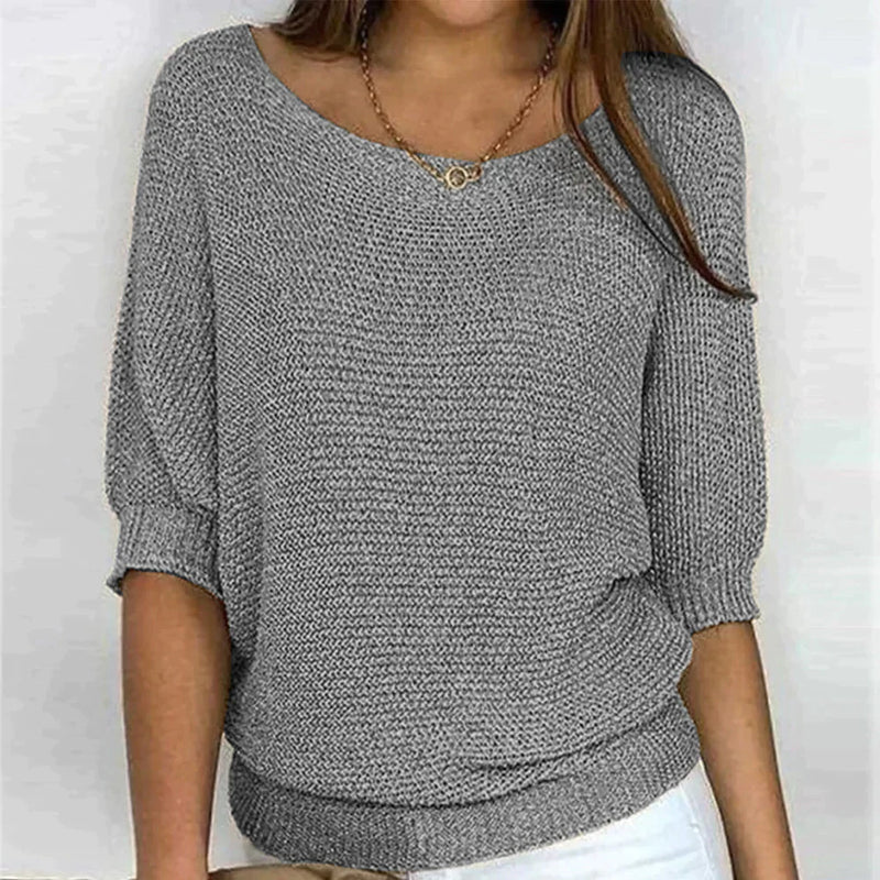 Breathable Relaxed Women Knit Pullover - Wide Neck Textured - Image 5