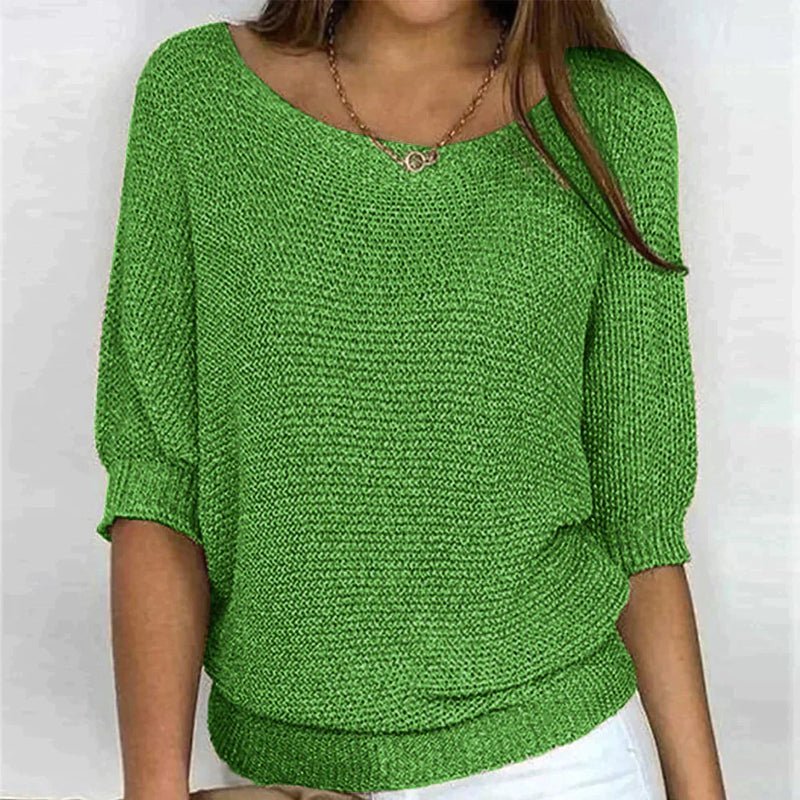 Breathable Relaxed Women Knit Pullover - Wide Neck Textured - Image 6