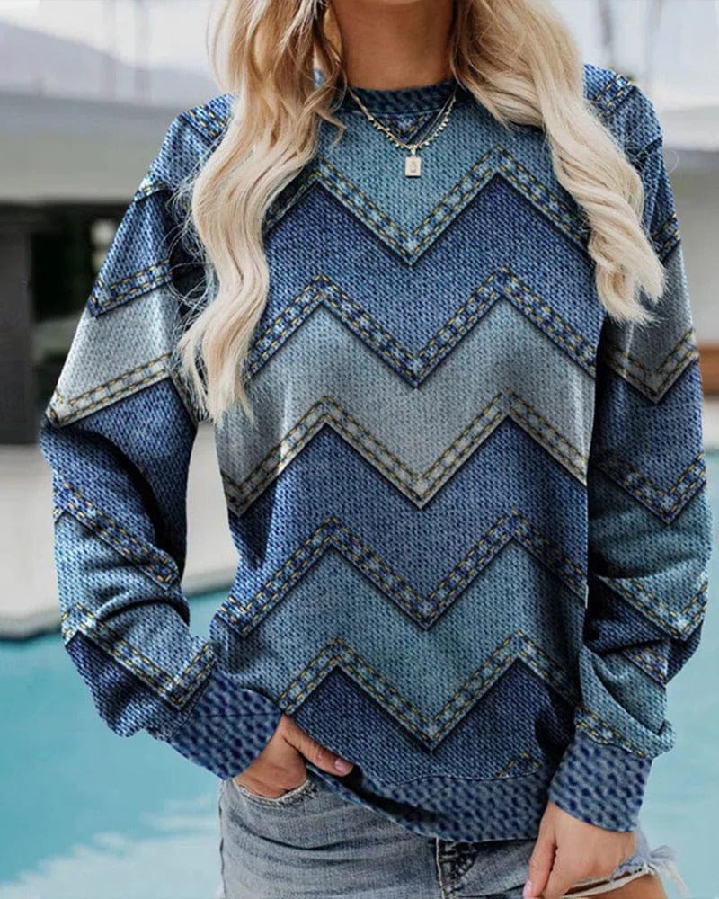 Breathable Relaxed Women Pullover - Crewneck, Denim, Casual - Image 4