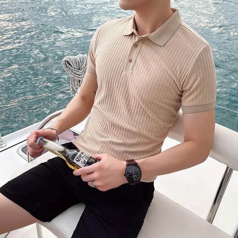 Breathable Silk Mesh Mens Polo Shirt, Short Sleeve with Ribbed Collar, Lightweight and Stylish for Summer - Image 5