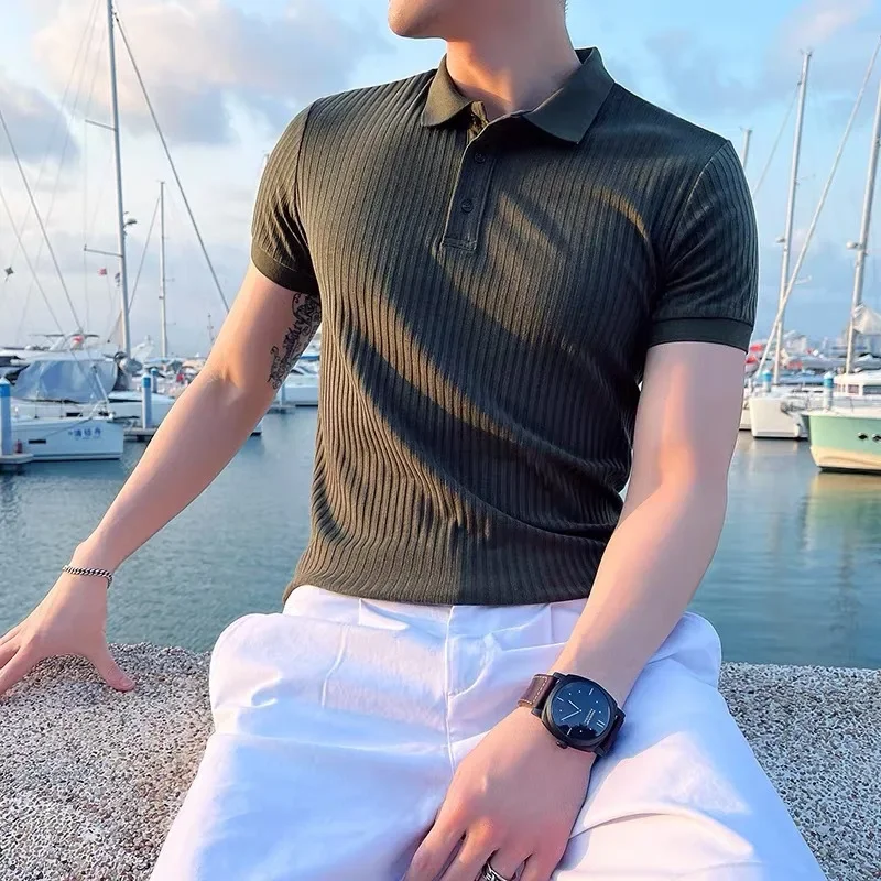 Breathable Silk Mesh Mens Polo Shirt, Short Sleeve with Ribbed Collar, Lightweight and Stylish for Summer - Image 7