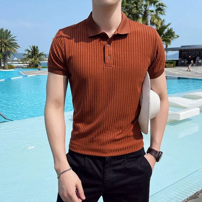Breathable Silk Mesh Mens Polo Shirt, Short Sleeve with Ribbed Collar, Lightweight and Stylish for Summer - Image 9