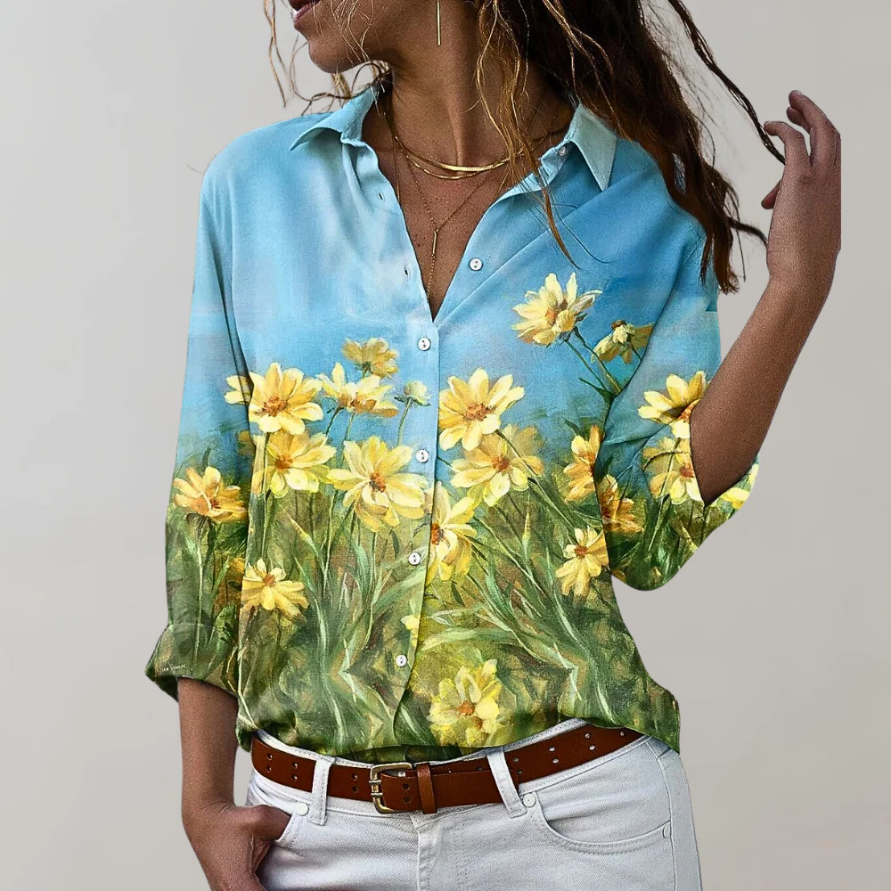 Breathable women’s blouse – long sleeve, versatile prints, for office or casual wear - Image 2
