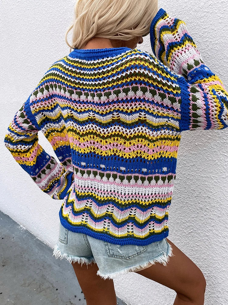 Breathable Women's Crochet Sweater - Boxy Openwork Spring - Image 9