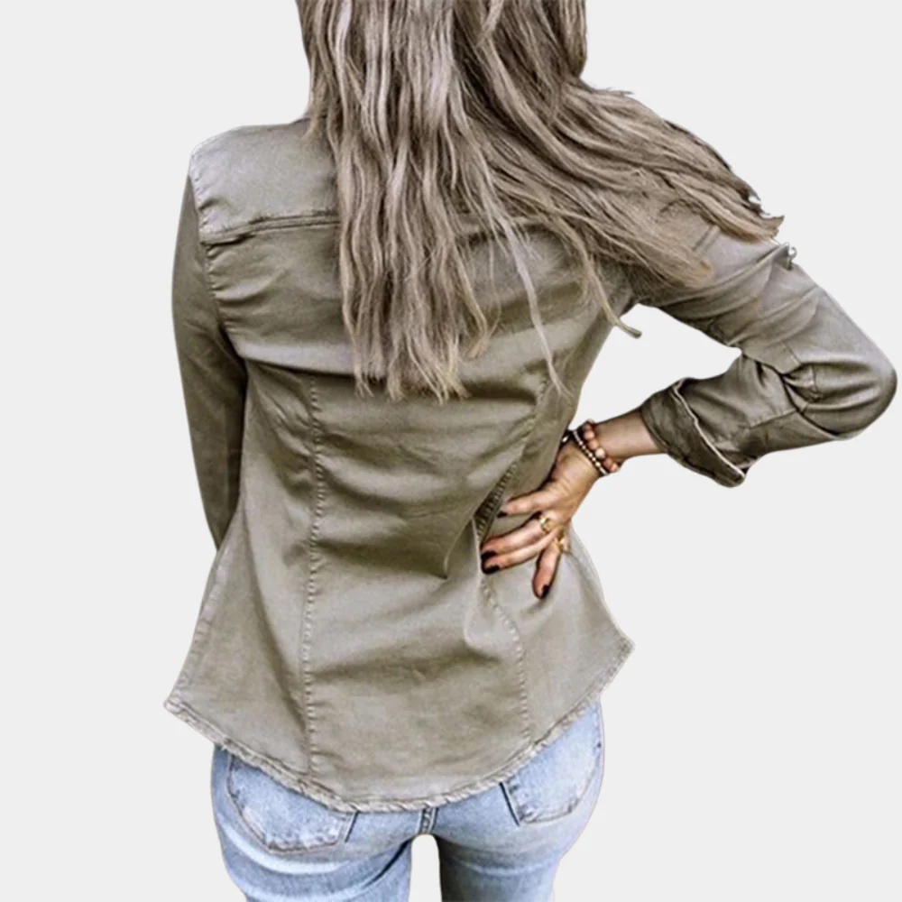 Breathable women’s denim blouse – urban relaxed fit, cotton blend, for casual layering - Image 2