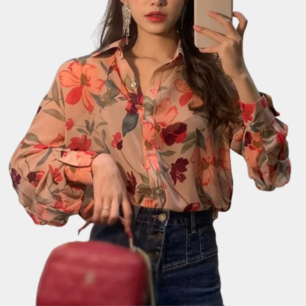 Breathable women’s floral blouse – relaxed fit, chiffon, for autumn outings