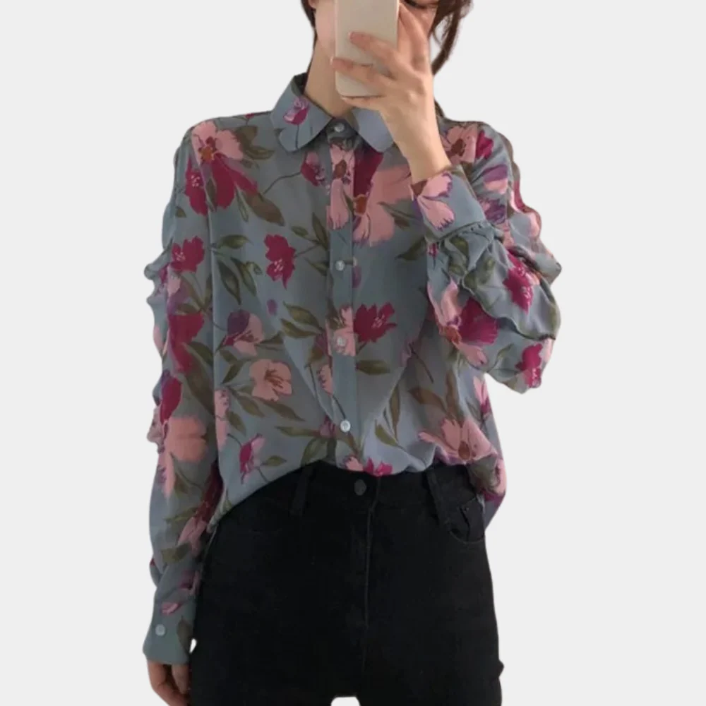 Breathable women’s floral blouse – relaxed fit, chiffon, for autumn outings - Image 2