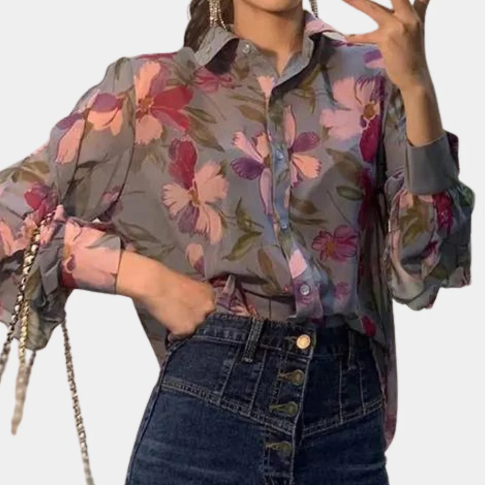 Breathable women’s floral blouse – relaxed fit, chiffon, for autumn outings - Image 3