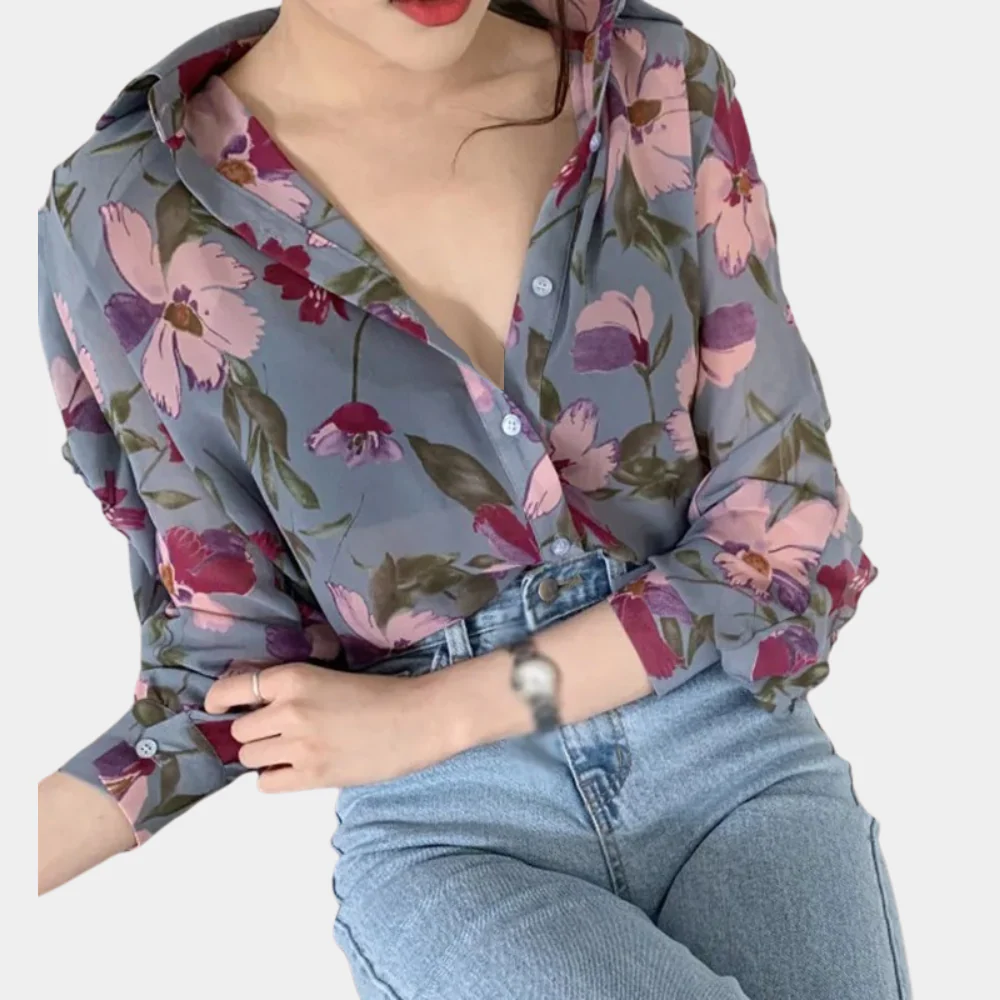 Breathable women’s floral blouse – relaxed fit, chiffon, for autumn outings - Image 4