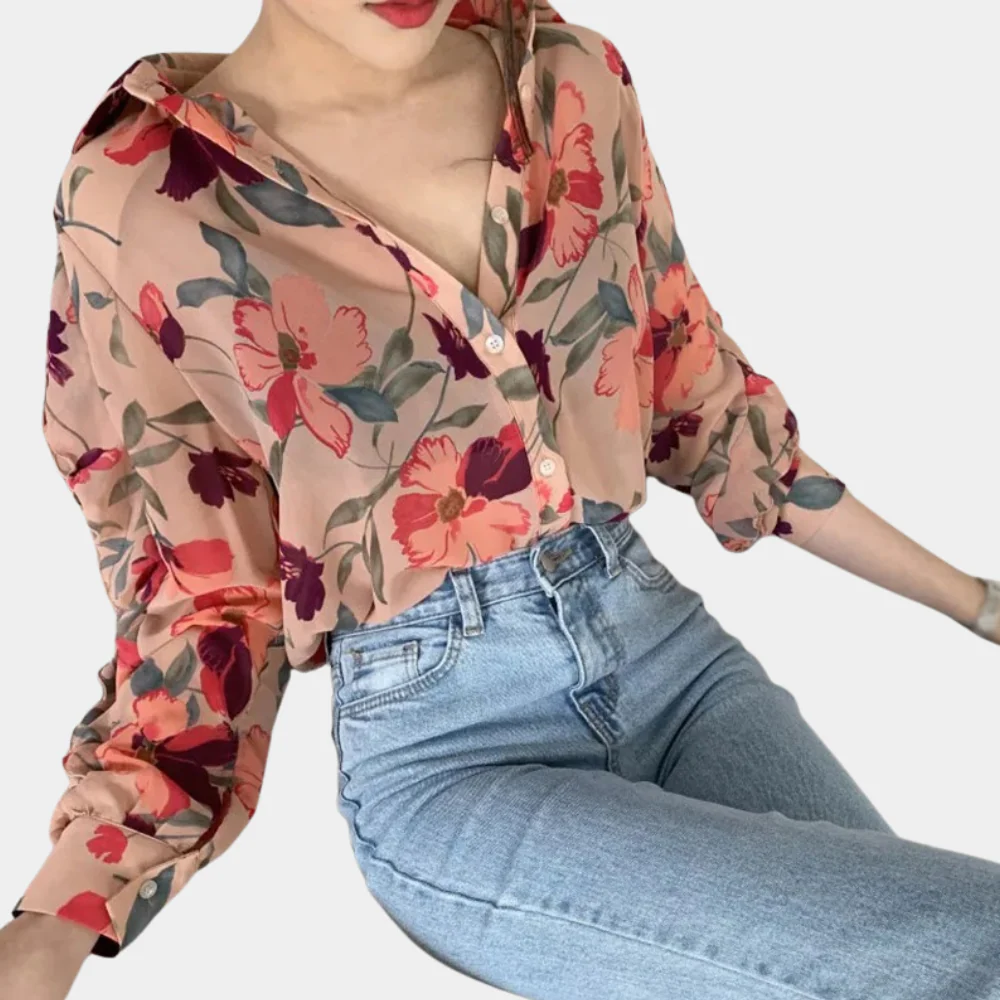 Breathable women’s floral blouse – relaxed fit, chiffon, for autumn outings - Image 5