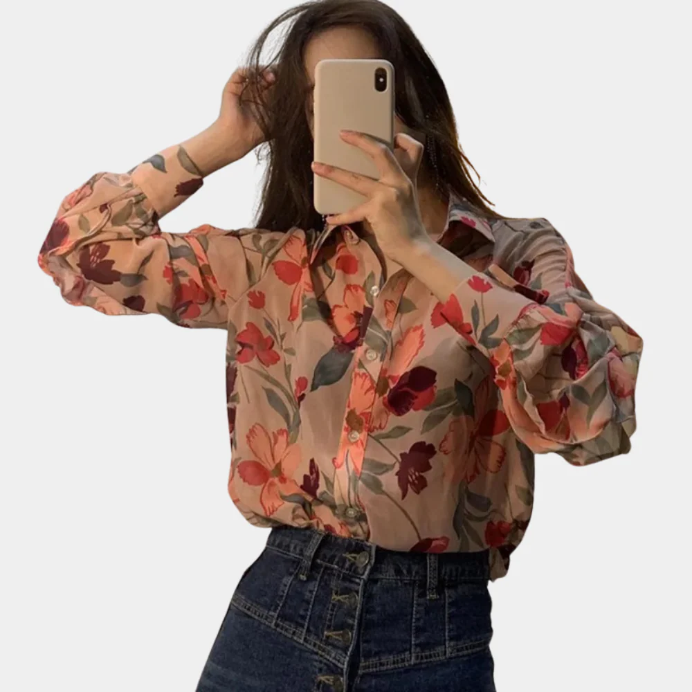 Breathable women’s floral blouse – relaxed fit, chiffon, for autumn outings - Image 6