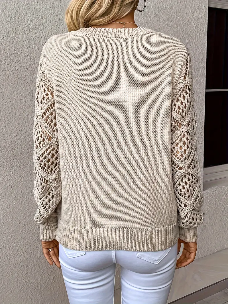 Breathable Women’s V Neck Pullover - Mesh Knit, Casual - Image 2
