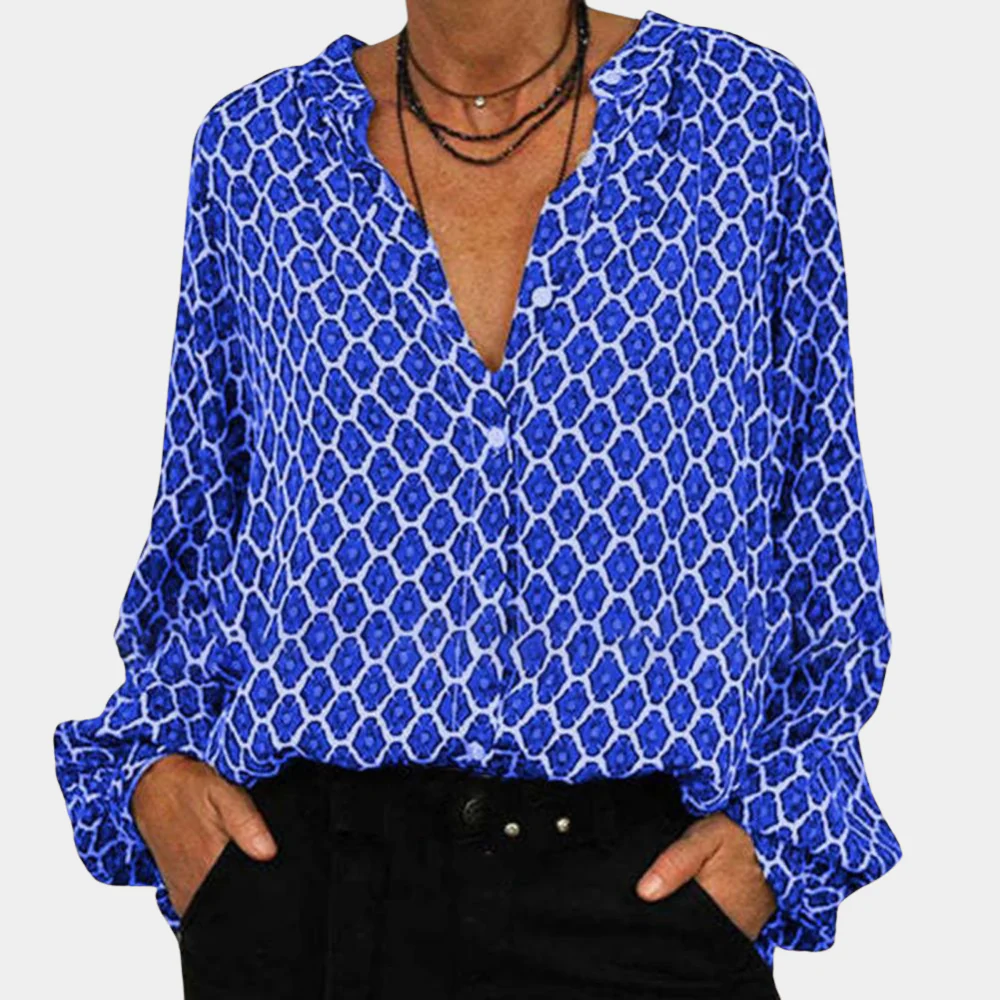 Breathable women's blouse – casual long sleeve V-neck, cotton blend, for summer outings - Image 3