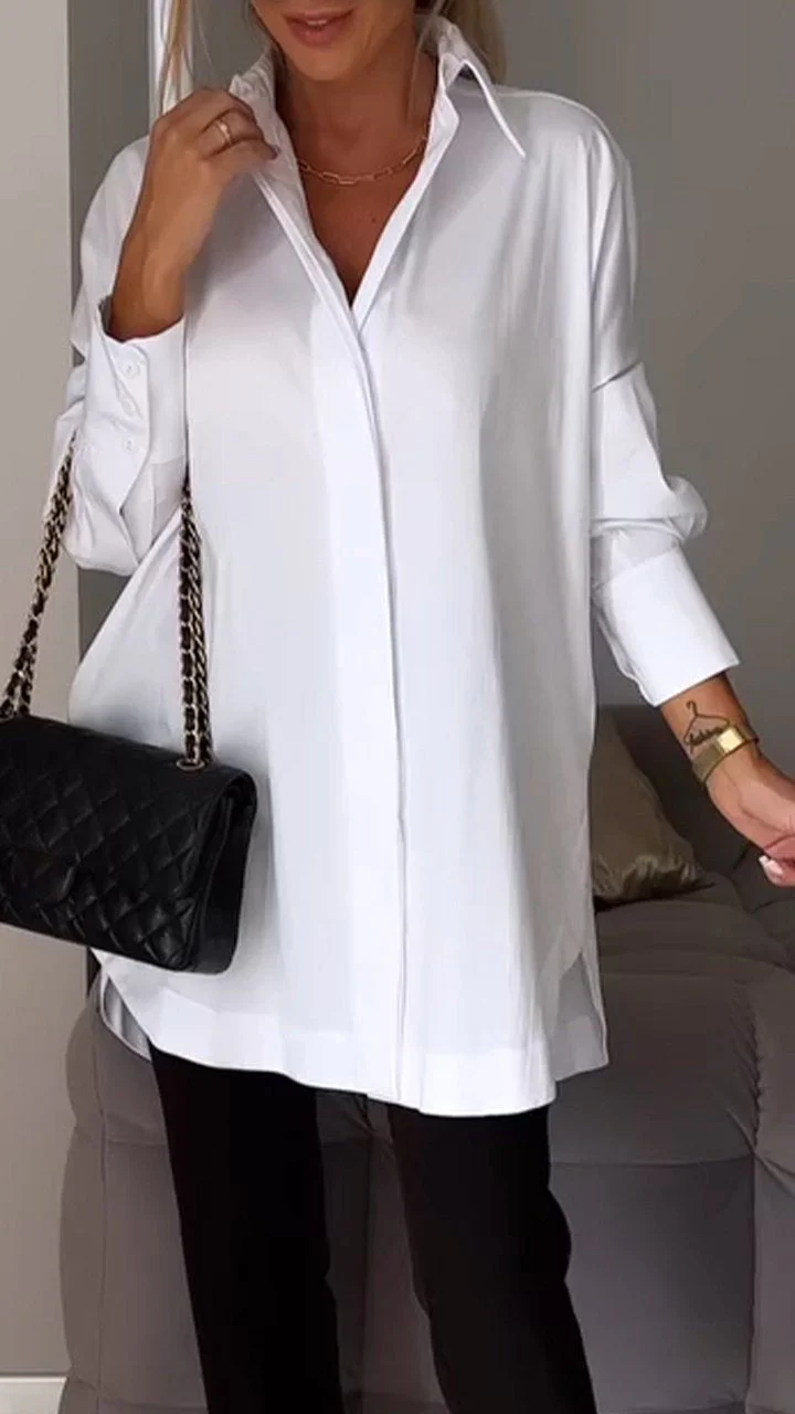 Breathable women's blouse – classic white cotton, for work or casual outings