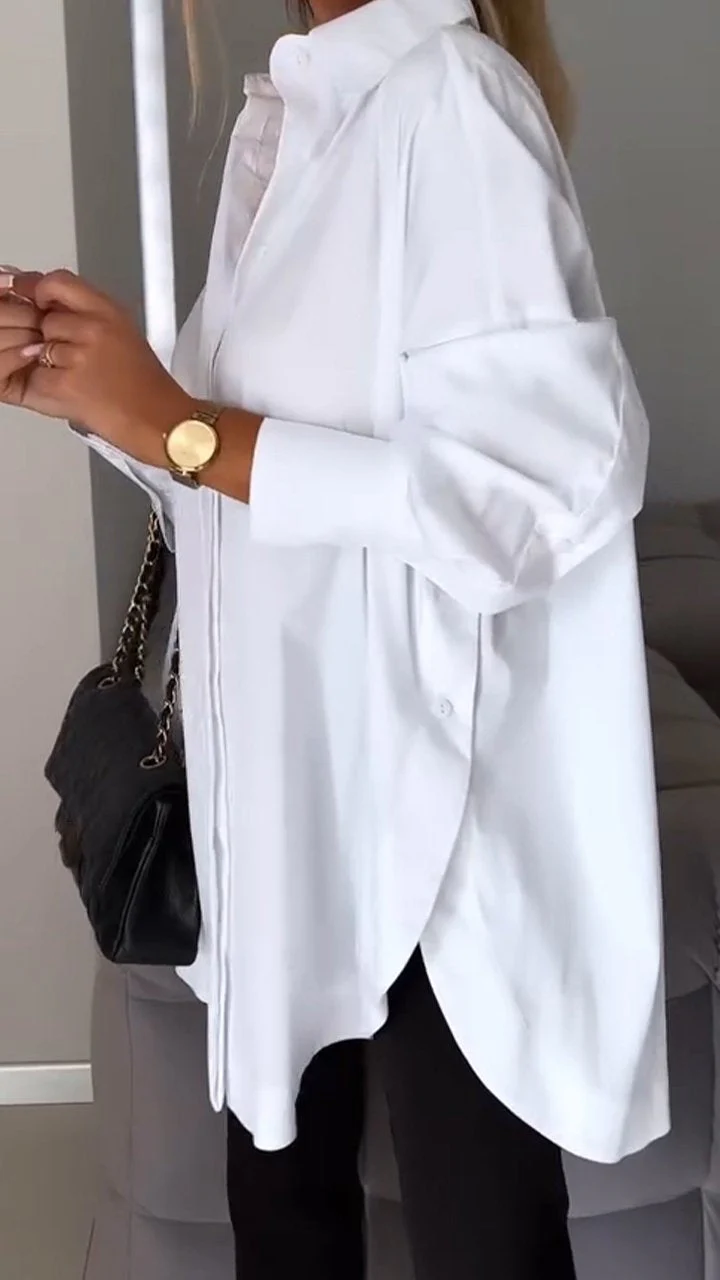 Breathable women's blouse – classic white cotton, for work or casual outings - Image 2