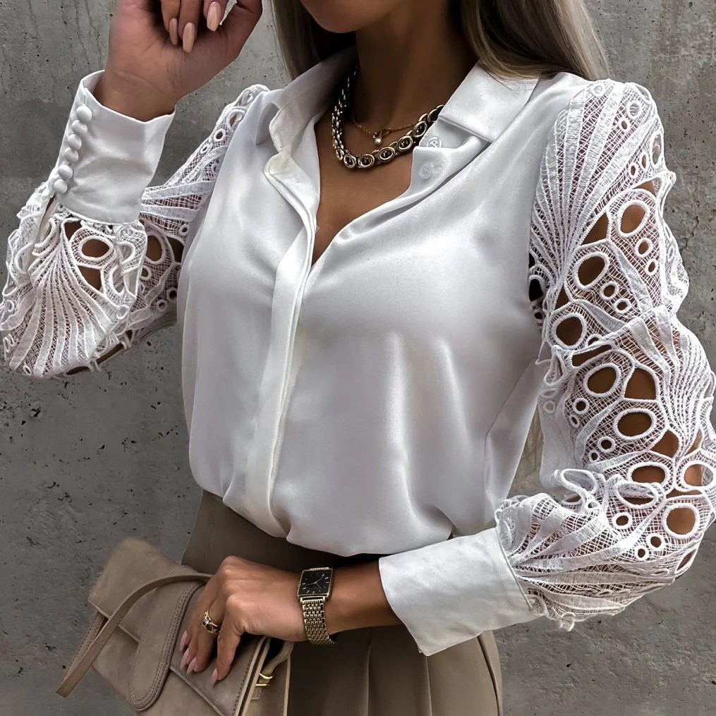 Breathable women's blouse – feminine cut, cotton, for special occasions
