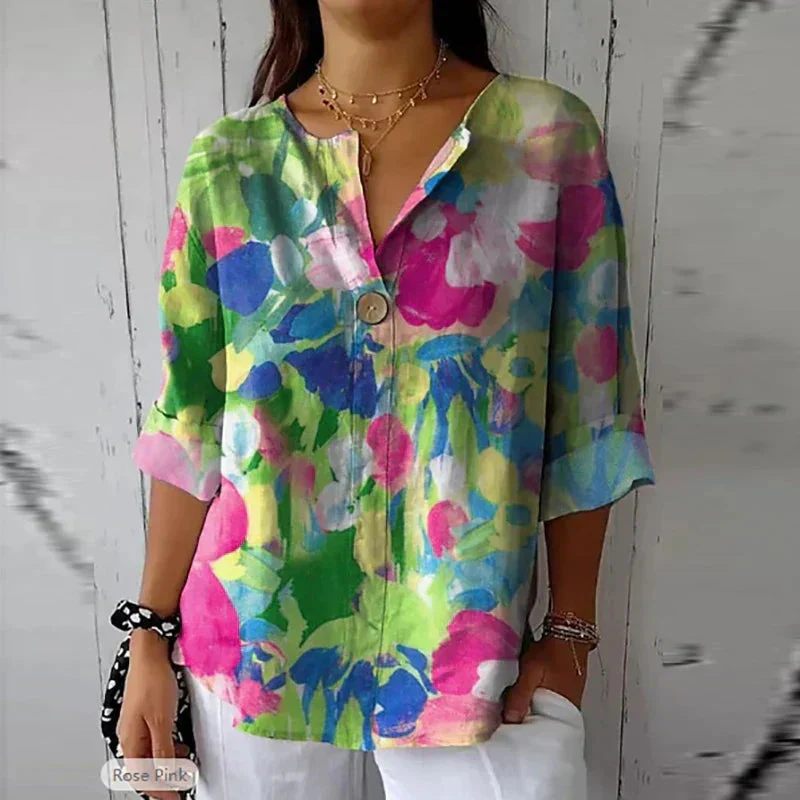 Breathable women's blouse – lightweight floral design, cotton-linen blend, for everyday and office - Image 6