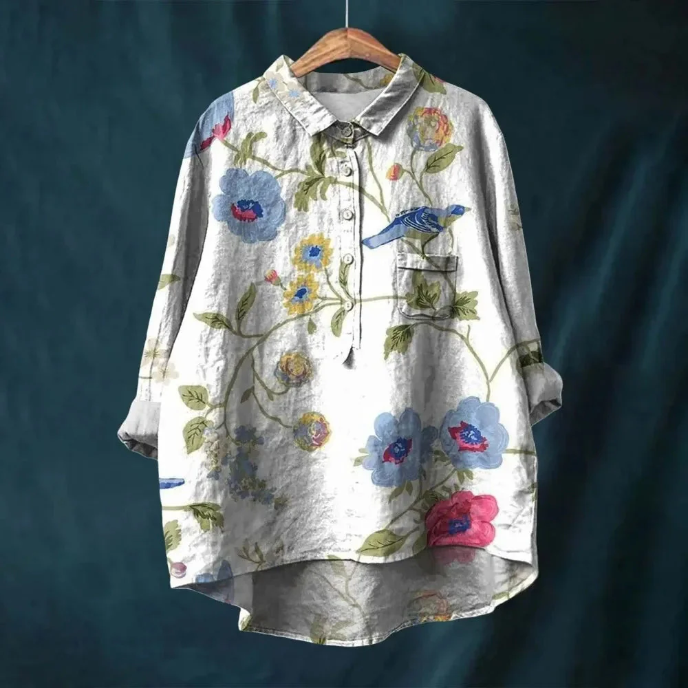 Breathable women's blouse – relaxed fit, cotton floral print, for casual outings and special occasions - Image 4