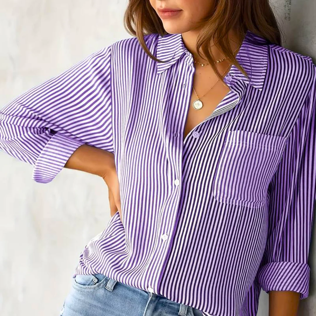 Breathable women's blouse – relaxed striped design, premium cotton, for casual wear - Image 4