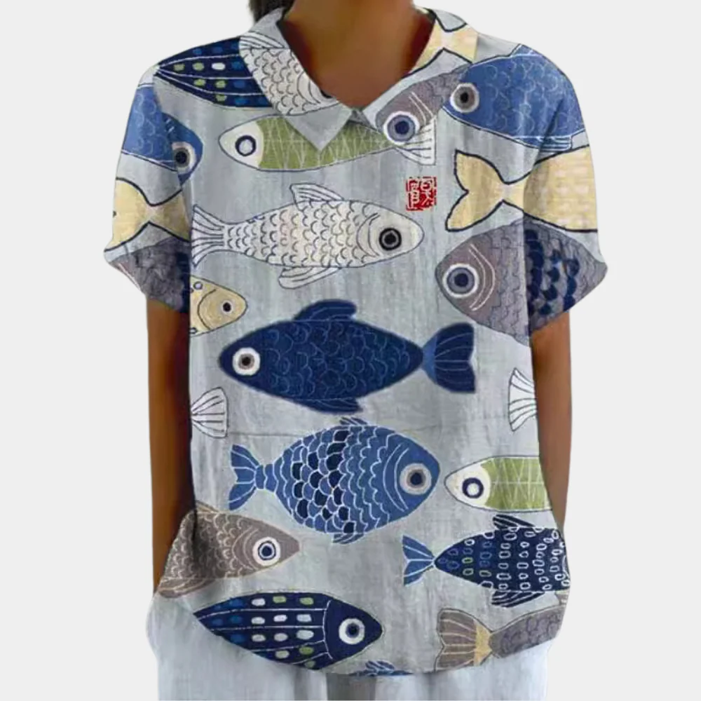 Breathable women's blouse – short-sleeve floral design, stretchy, for summer outings - Image 2