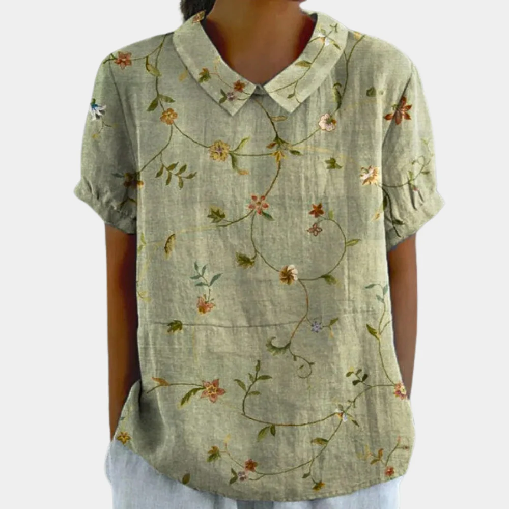 Breathable women's blouse – short-sleeve floral design, stretchy, for summer outings - Image 3