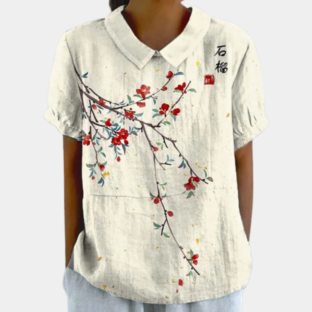 Breathable women's blouse – short-sleeve floral design, stretchy, for summer outings - Image 4