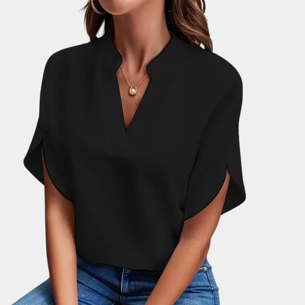 Breathable women’s blouse – short sleeve v-neck, lightweight material, for any occasion - Image 10