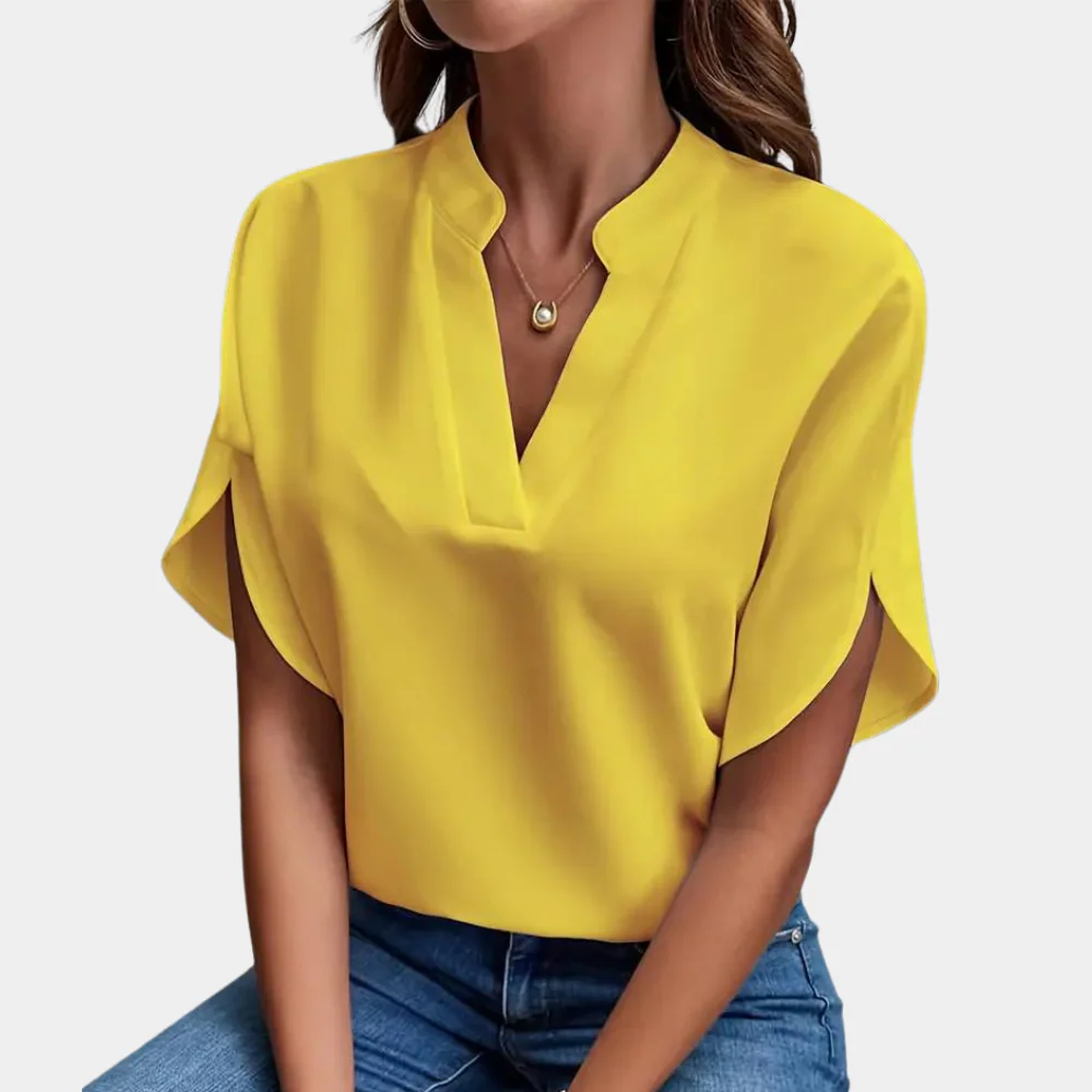 Breathable women’s blouse – short sleeve v-neck, lightweight material, for any occasion - Image 4
