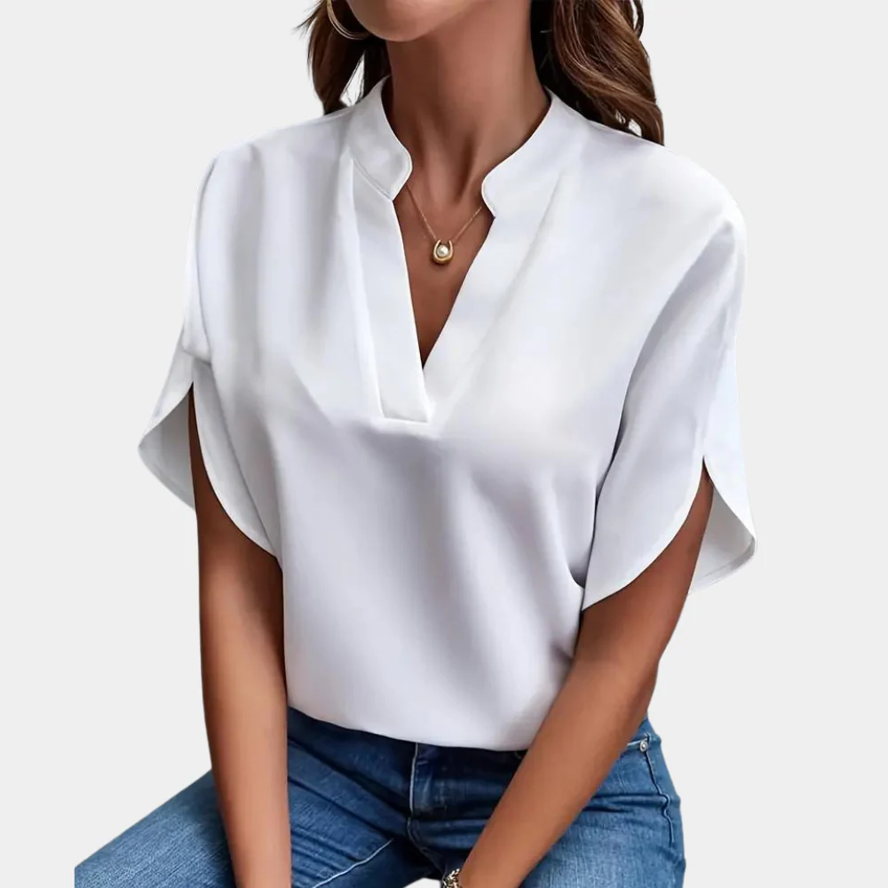 Breathable women’s blouse – short sleeve v-neck, lightweight material, for any occasion - Image 5