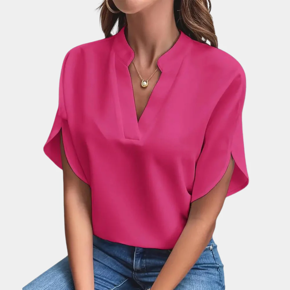 Breathable women’s blouse – short sleeve v-neck, lightweight material, for any occasion - Image 7