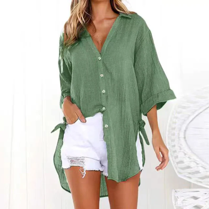 Breathable women’s casual shirt – V-neck, soft cotton, for everyday wear - Image 10