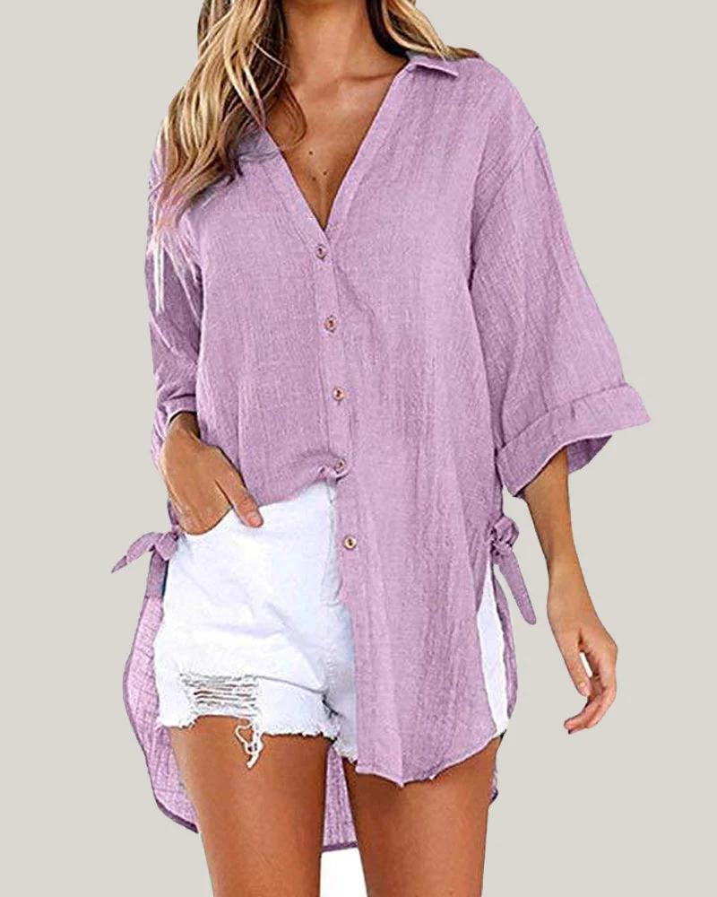 Breathable women’s casual shirt – V-neck, soft cotton, for everyday wear - Image 4