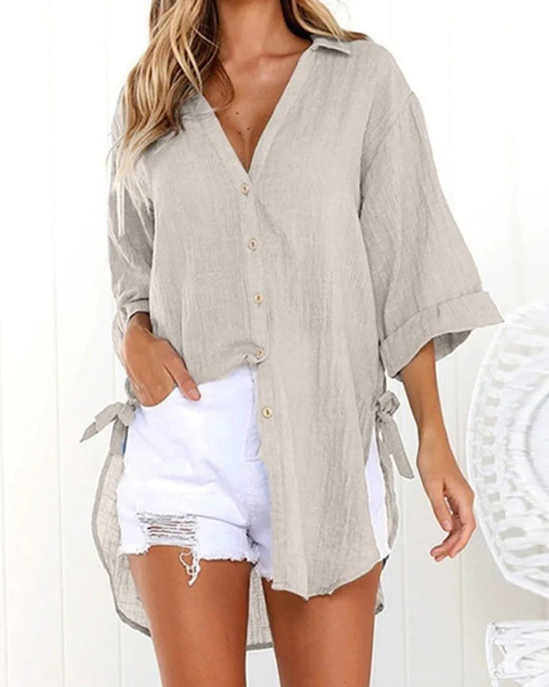 Breathable women’s casual shirt – V-neck, soft cotton, for everyday wear - Image 6