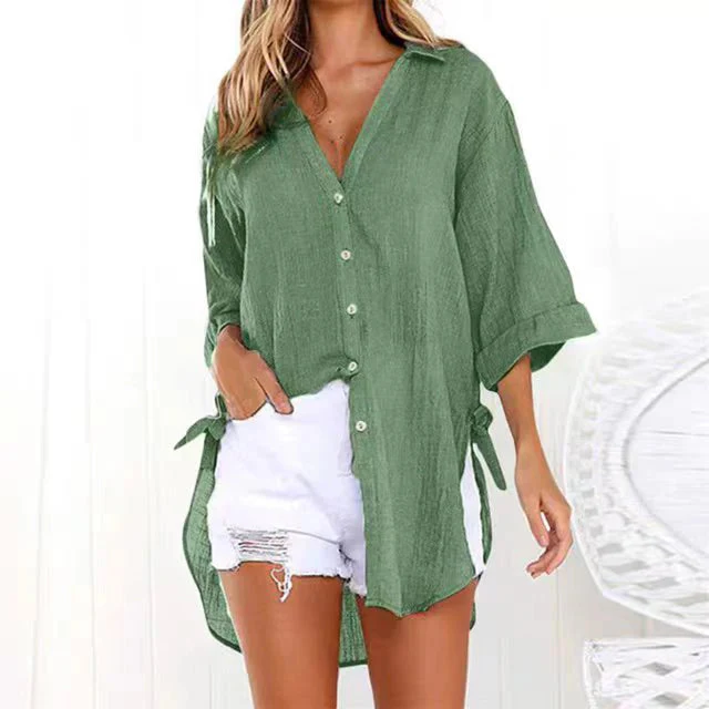 Breathable women’s casual shirt – V-neck, soft cotton, for everyday wear - Image 9