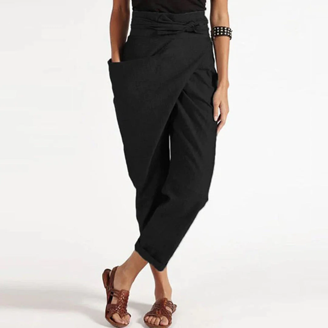 Breathable women's cropped pants – front knot design, polyester, for summer - Image 2