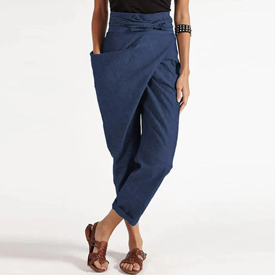 Breathable women's cropped pants – front knot design, polyester, for summer - Image 4