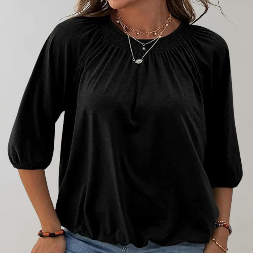 Breathable women's fitted t-shirt – puff sleeve design, polyester, for spring and summer