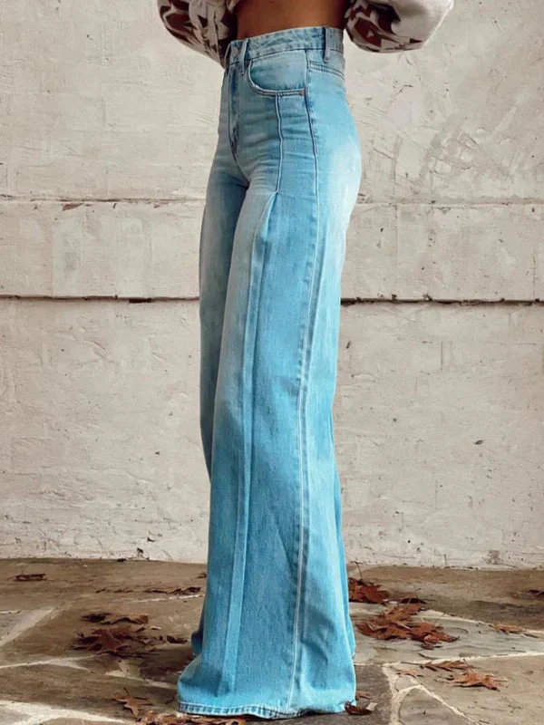 Breathable women’s high-waisted jeans – wide leg silhouette, durable denim, for casual wear - Image 2